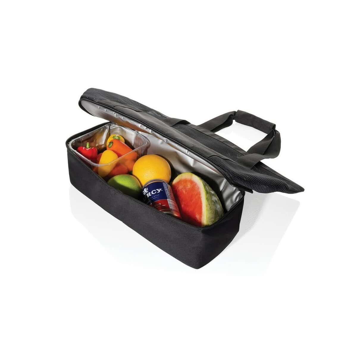 Torby termiczne z logo – torba plażowa, na zakupy, torba termoizolacyjna aware™ rpet P422.4901__B_4 Przenośna torba termiczna na jedzenie i napoje z jedzeniem, owocami i przekąskami.