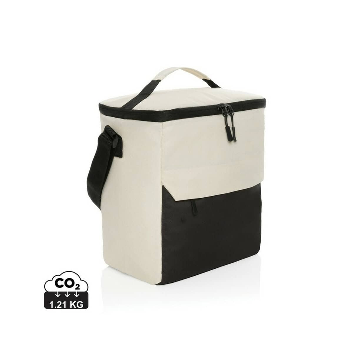 Torby termiczne z logo – torba termoizolacyjna impact aware™ kazu, rpet P422.523_S_0 1. Torba termiczna na jedzenie z kieszenią, czarno-biało czarna, eko design.