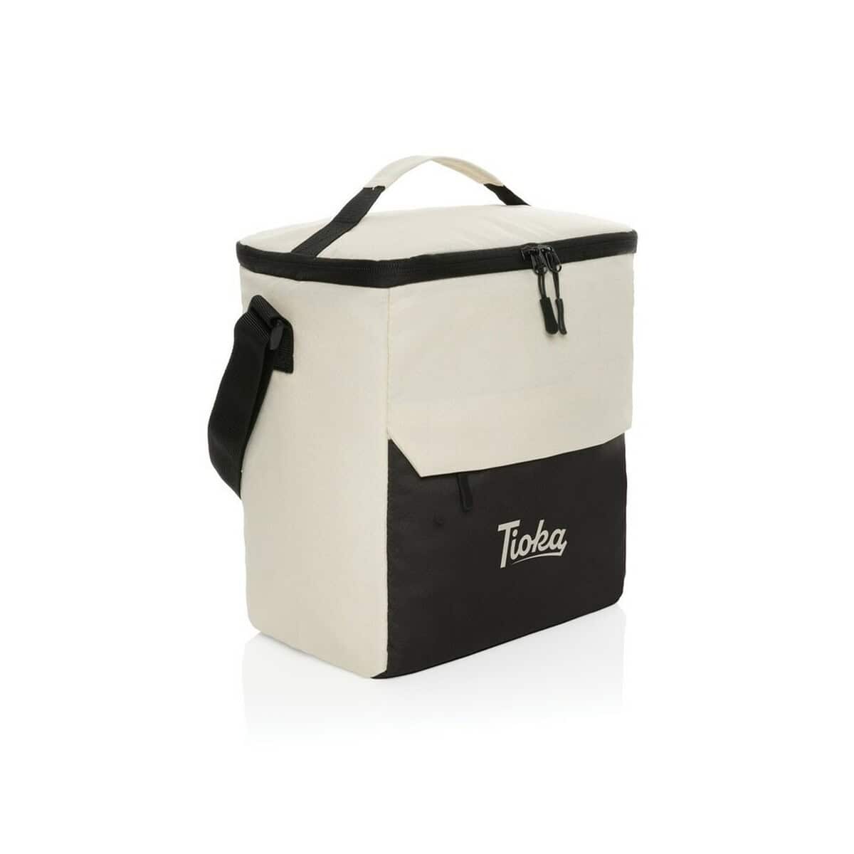 Torby termiczne z logo – torba termoizolacyjna impact aware™ kazu, rpet P422.523__D_100 1. Torba termiczna na jedzenie z nadrukiem, czarno-biały design, idealna na lunch.