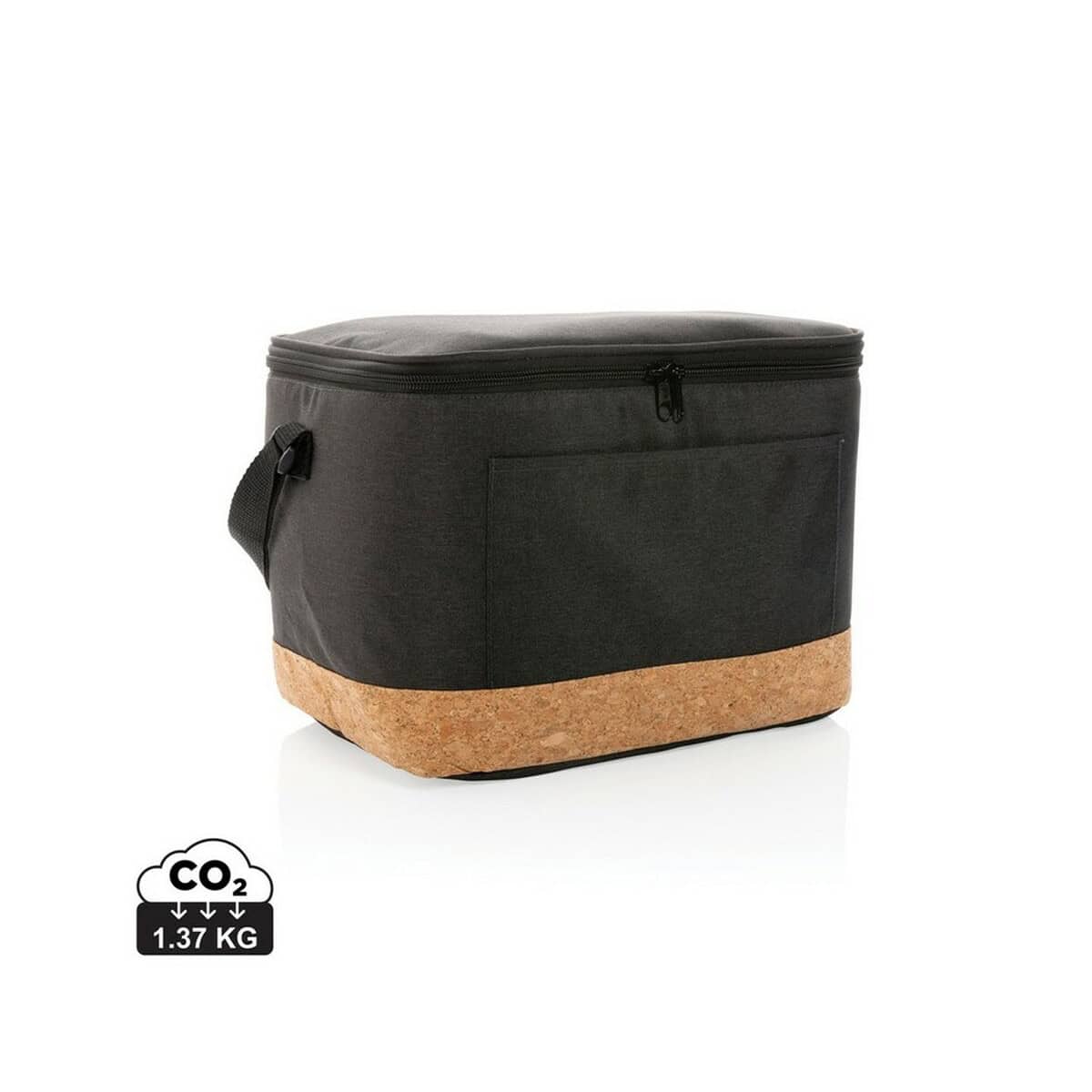 Torby termiczne z logo – torba termoizolacyjna xl impact aware™ rpet P422.351_S_0 Torba termiczna z podstawką korkową, czarna, na lunch, lunch box, gadżet biurowy, eco friendly, promocja.