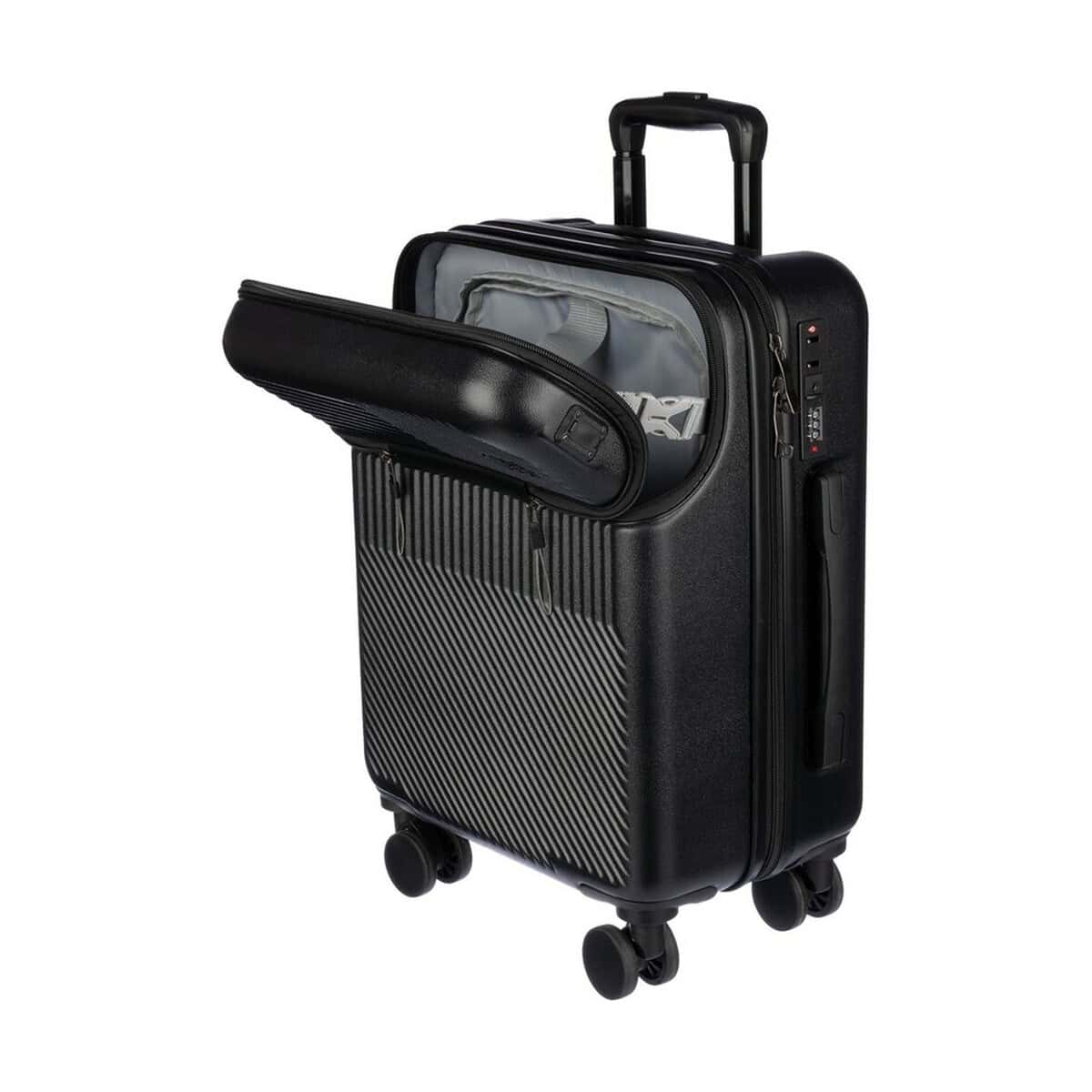 Alt text: Walizka z holograficznym wzorem z porysowaną kosmetyczką na zamek.