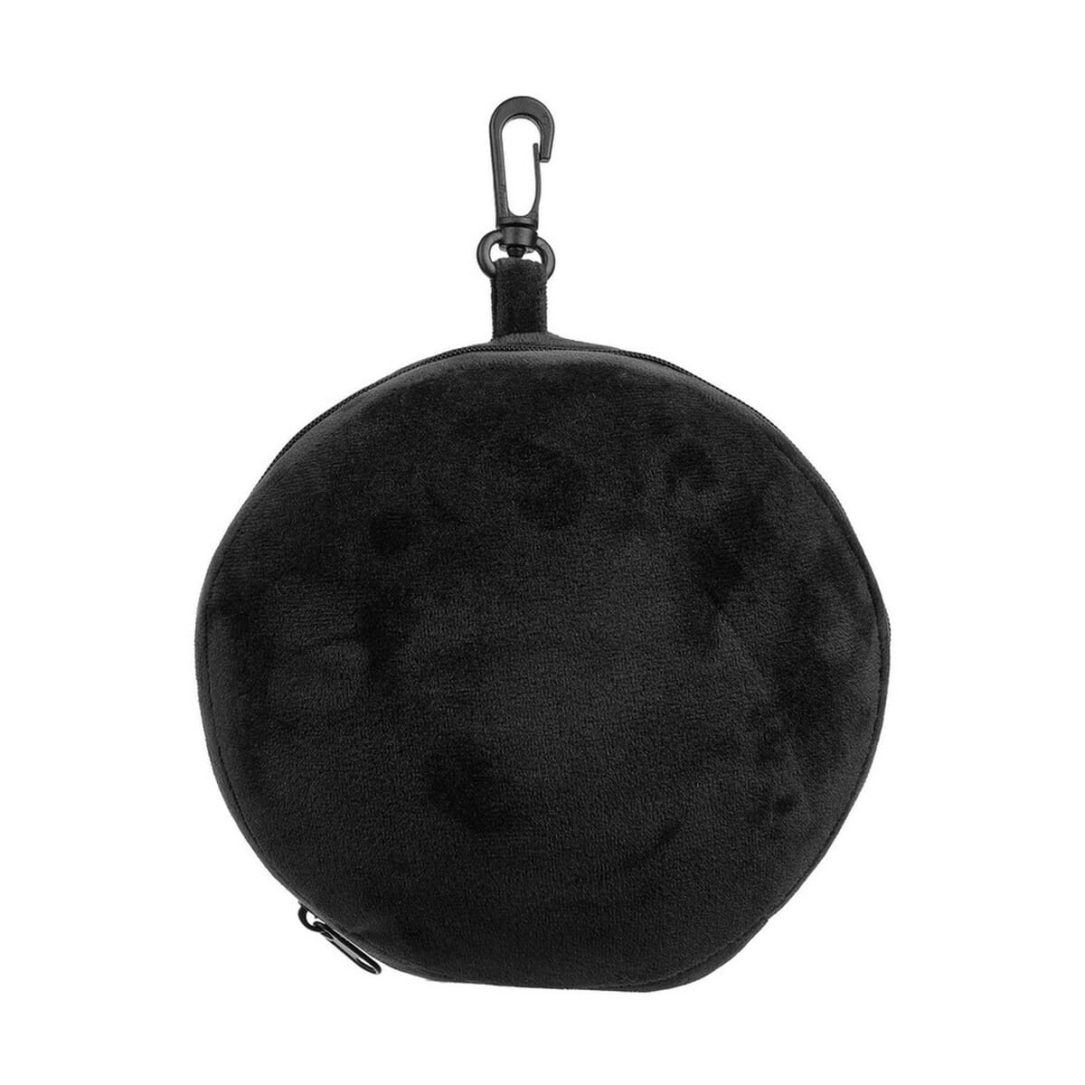 Zagłówki z logo – poduszka podróżna VA875-03_AAB01 Przenośny case na słuchawki z karabińczykiem, elegancki czarny gadżet na prezent.