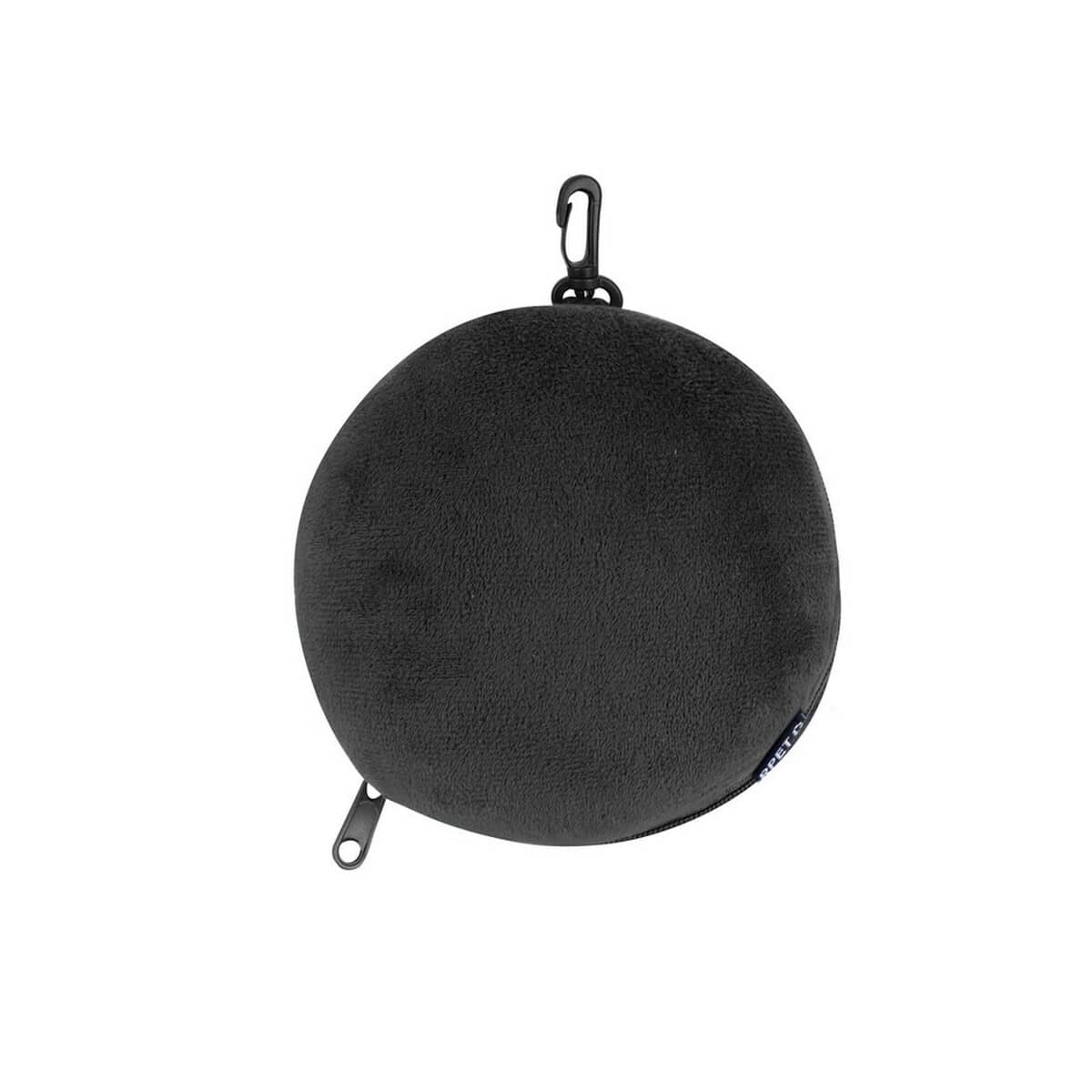 Zagłówki z logo – zagłówek podróżny, maska na oczy VA664-03_ITP01 Gadżety firmowe, etui na słuchawki, czarny pokrowiec na słuchawki z klipsem.