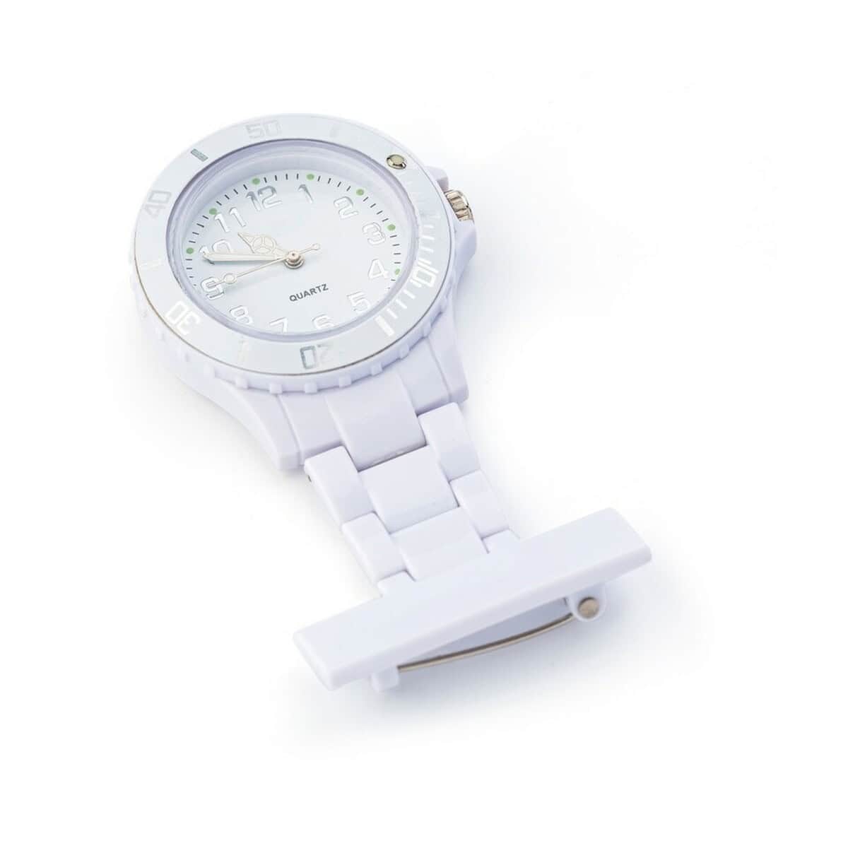 2. Zegarek sportowy biały z wyświetlaczem analogowym i bransoletą ceramiczną.