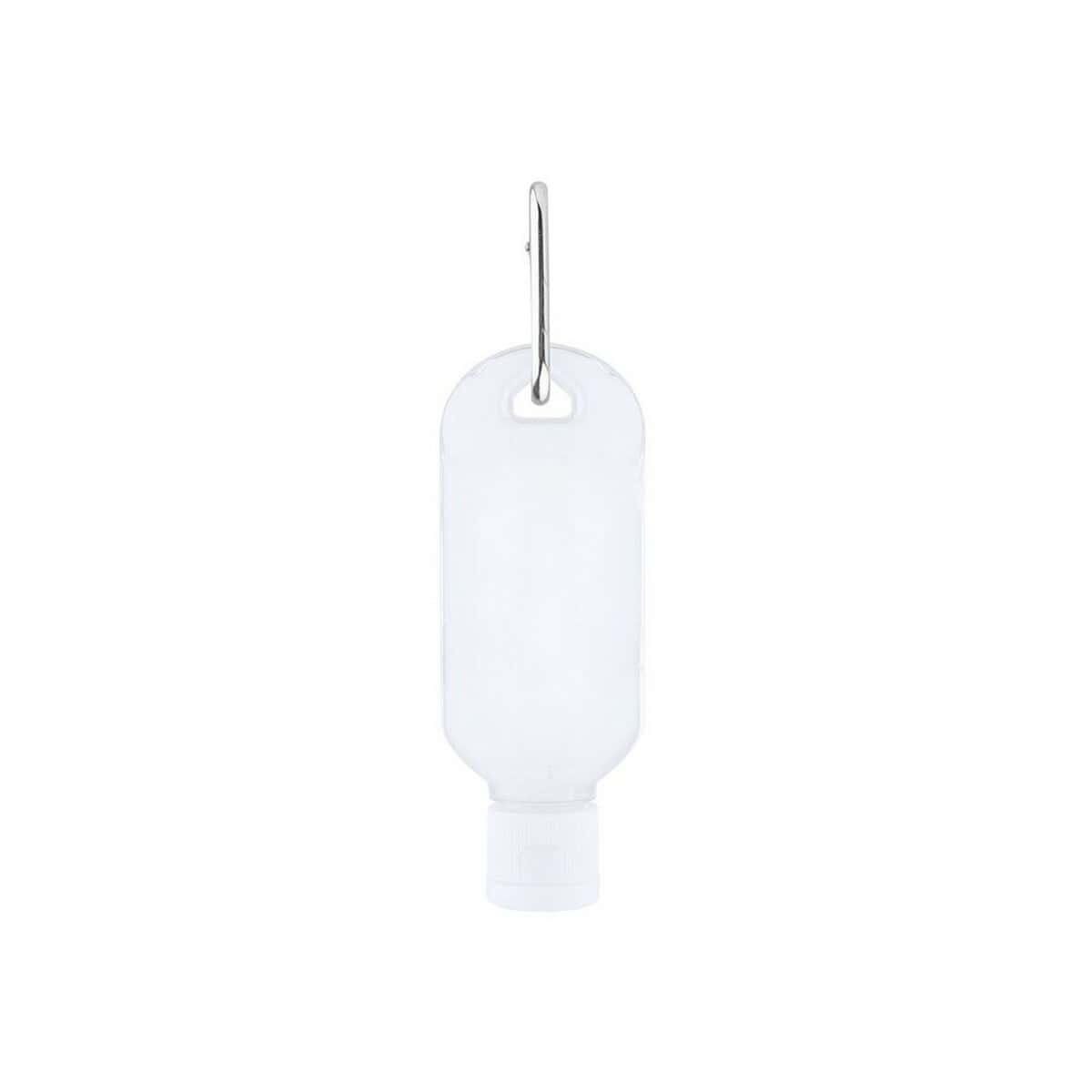 Żele do rąk z logo – żel do rąk V0937-02_AAB02 Biała butelka dozownik higieny z karabińczykiem, gadżety promocyjne, personalizowane upominki.