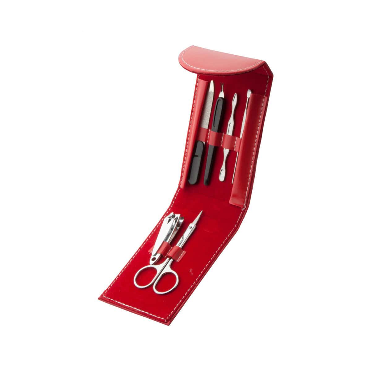 Ostrzegacz do manicure w czerwonym etui, zestaw narzyłów do paznokci i stylizacji paznokci.