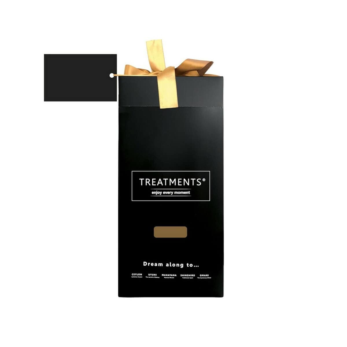 Zestawy kąpielowe z logo – zestaw prezentowy home & body deluxe treatments VTR05-08_ILG02 Elegancka czarna butelka z prezentem z złotym wstążką, idealna na upominek.