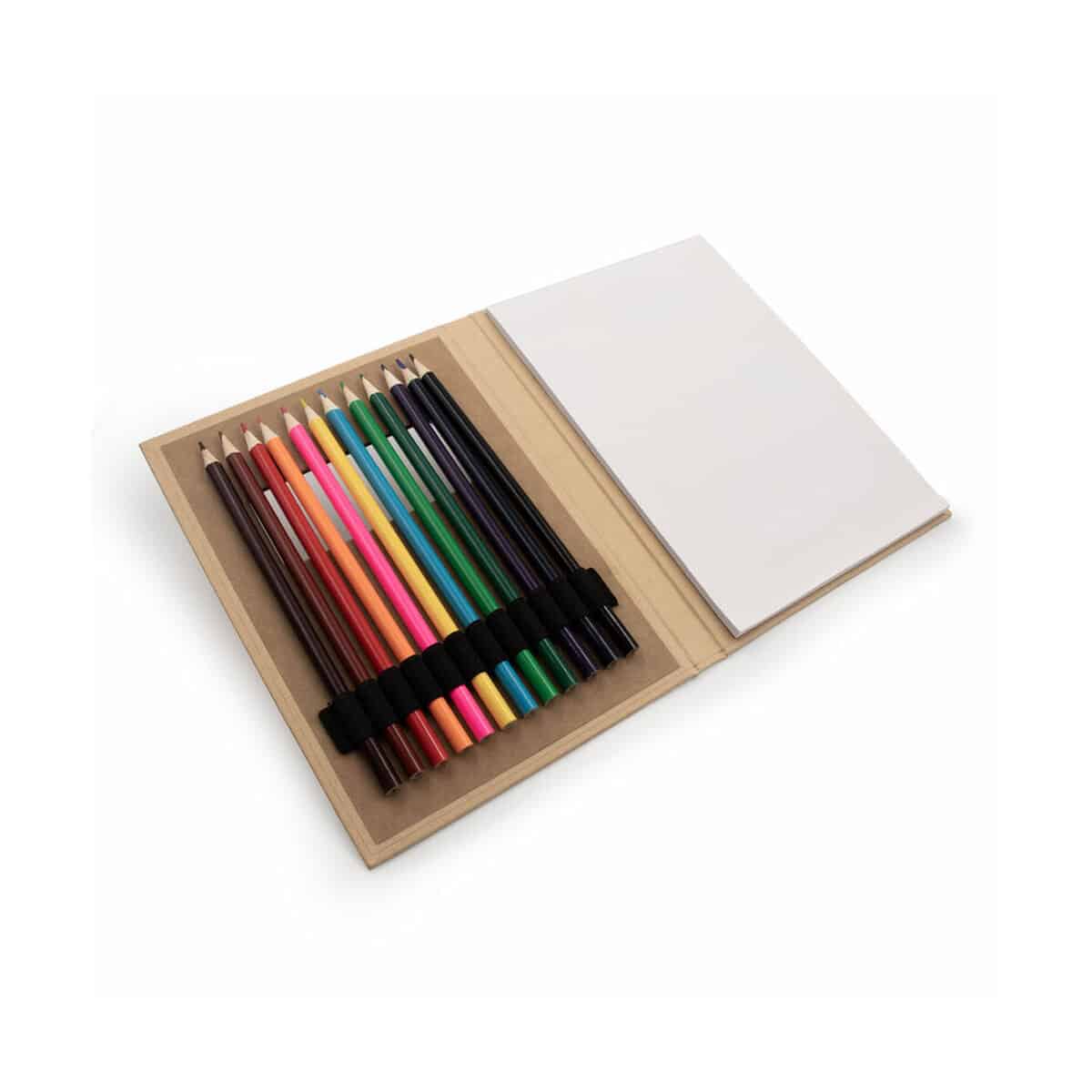 Zestawy kredek z logo – zestaw kredek, notatnik | paddy VA053-00_AAA01 Kolorowe kredki w zestawie na skuwce. Drewniany zestaw szkolny z notatnikiem lub notatnikiem. Gadzety i artykuły szkolne.