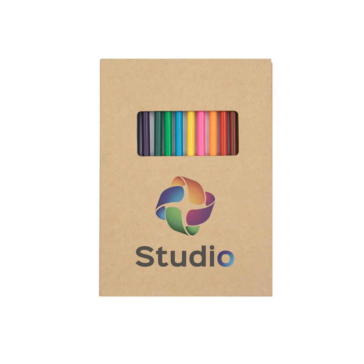 Zestawy kredek z logo – zestaw kredek, notatnik | paddy VA053-00_ILG01 Kolorowe markery w ekologicznym opakowaniu z nadrukiem Studio.