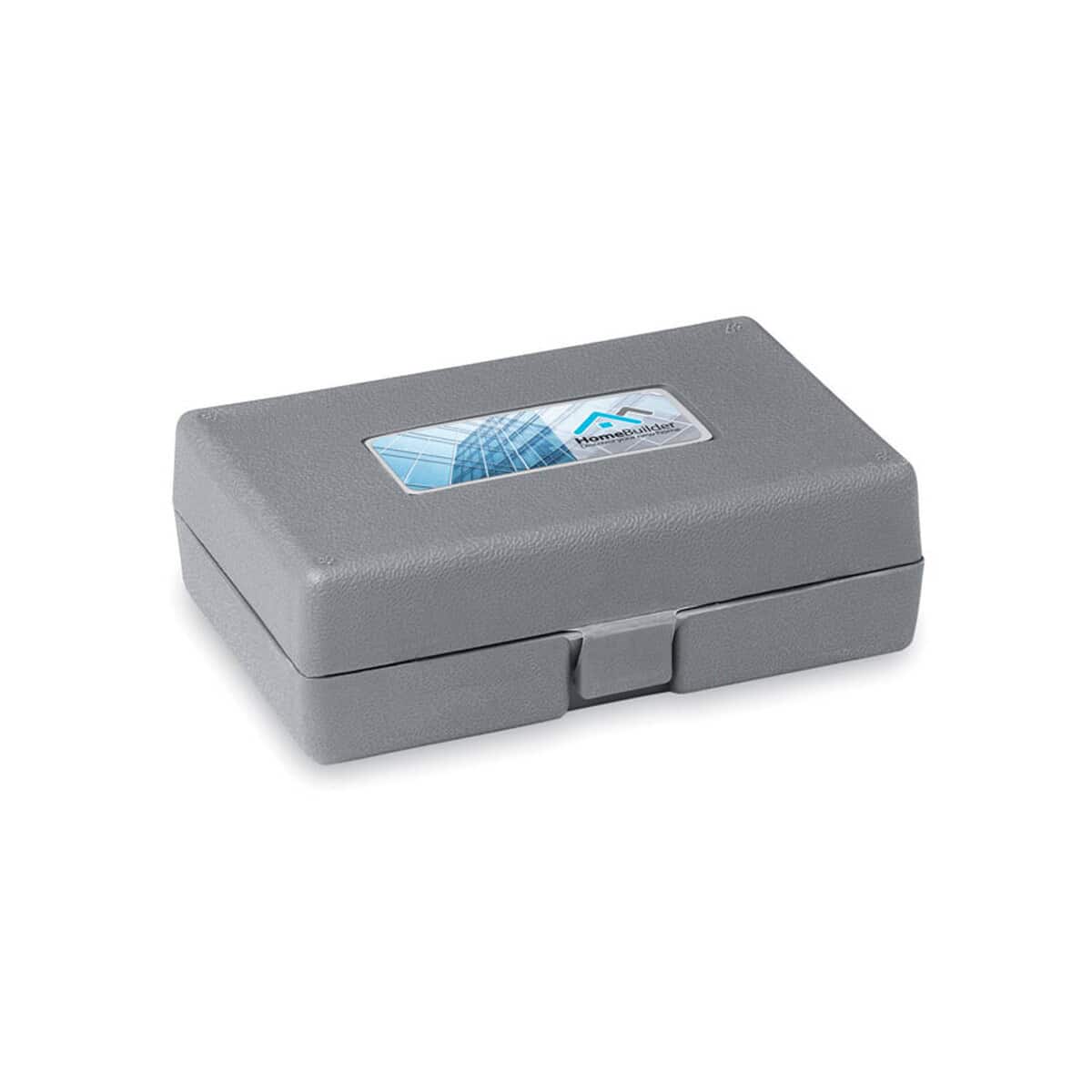 Zestawy narzędzi z logo – składany kpl narzędzi, 25 szt guillaume kc3525-14-print Skrzynka na gadżety personalizowane, szara z przegródkami na drobiazgi.