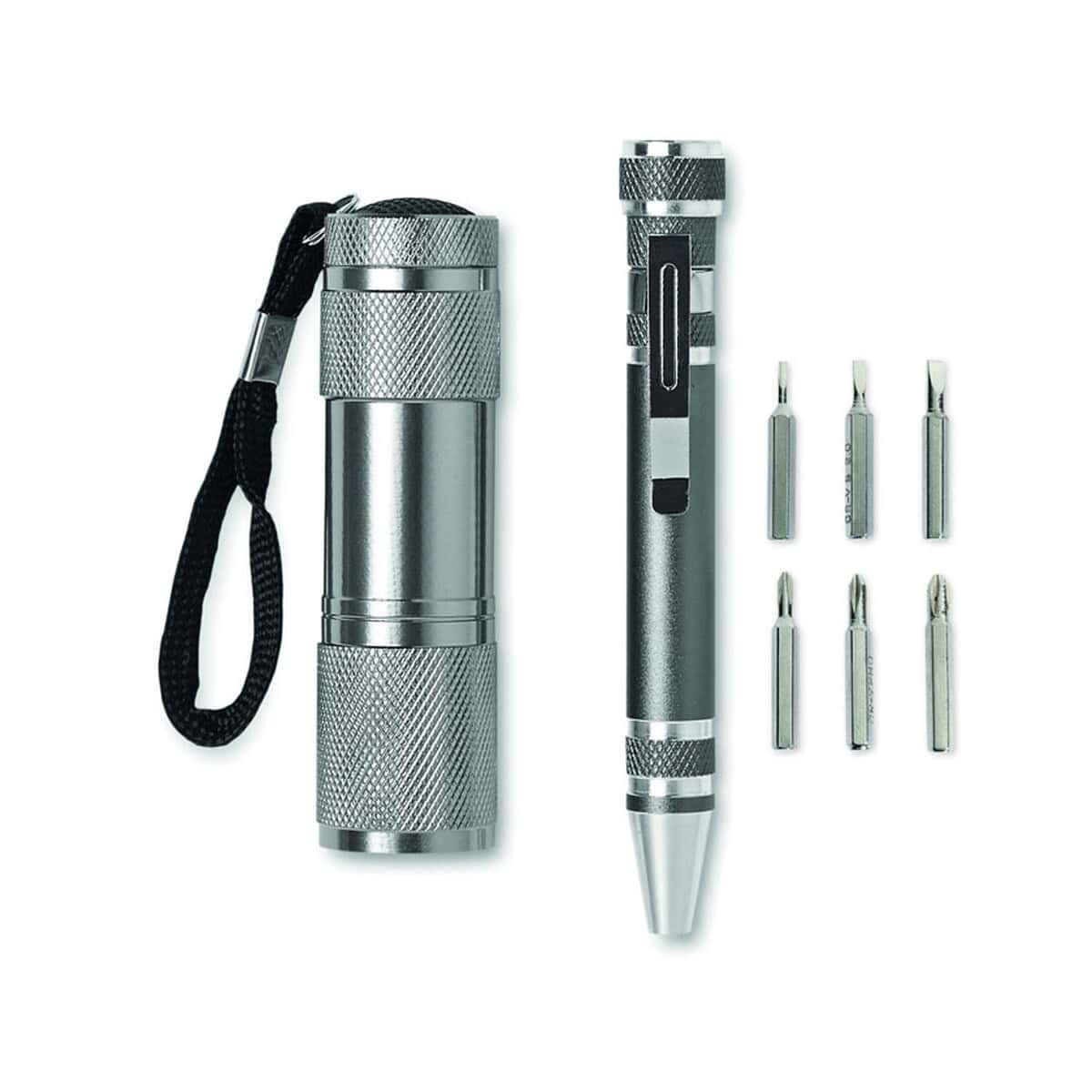 Zestawy narzędzi z logo – zestaw 2 narzędzi combitool mo8559-18b Metalowy długopis z wymiennymi końcówkami i breloczkiem - idealny gadżet reklamowy.