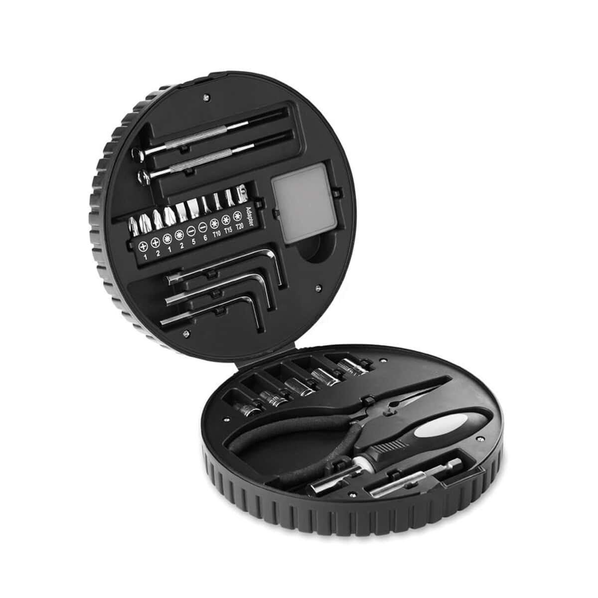 Zestawy narzędzi z logo – zestaw narzędzi 25 części rueda tool mo8471-03b Prezentacja zestawu narzędzi do napraw i majsterkowania, zawiera wkrętaki, klucze, bit i szczypce.