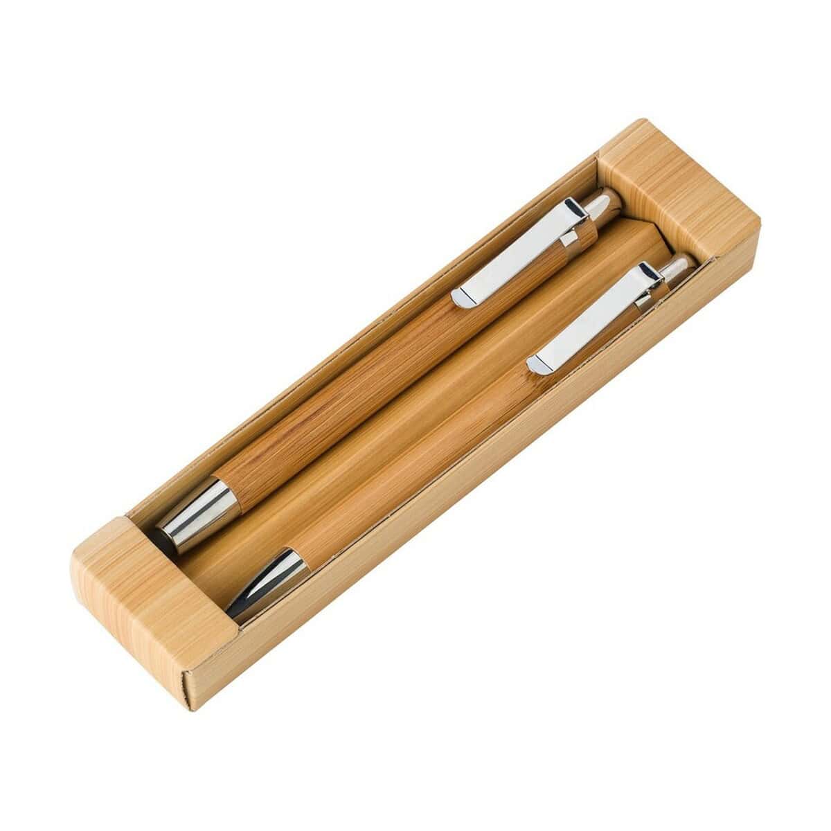 Zestawy piśmiennicze z logo – bambusowy zestaw piśmienniczy, długopis touch pen i ołówek mechaniczny V1803-16_AAA01 Elegancki zestaw długopisów z bambusa w pudełku na gadżety reklamowe.