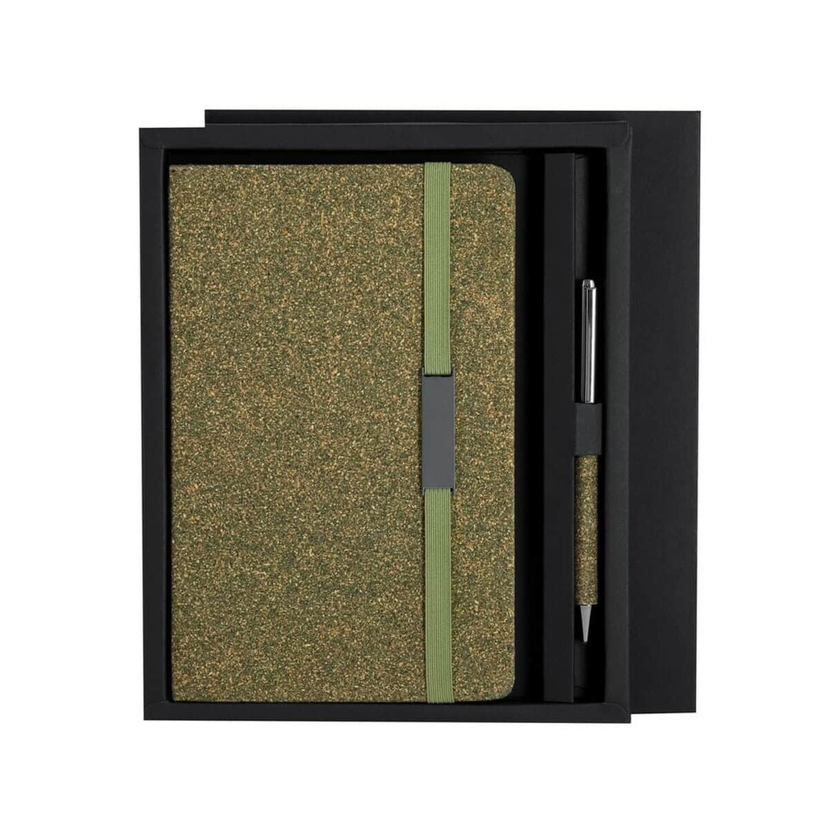 Zestawy piśmiennicze z logo – zestaw upominkowy, notatnik ok. a5, długopis, pudełko podarunkowe VA392-06_ITP01 Metalowy notes i długopis w eleganckim zestawie z grawerem, idealny na prezent firmowy.
