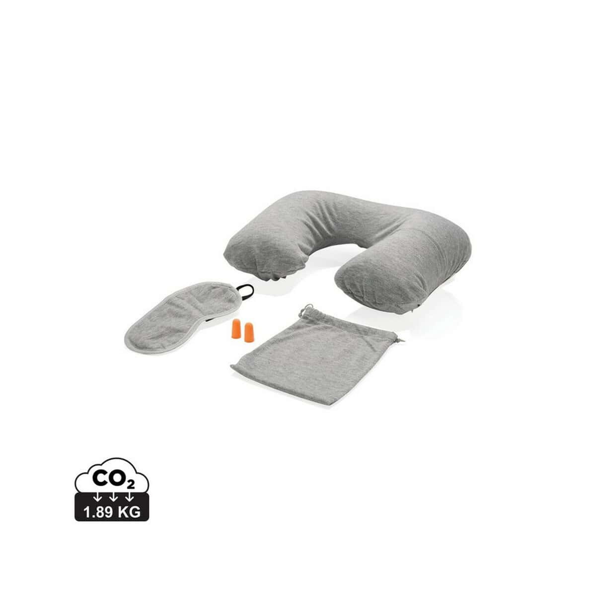 Zestawy prezentowe z logo – zestaw podróżny jersey P786.002_S_0 Miękki poduszka podróżna z osłoną, maską, zatyczkami i woreczkiem, idealna na długie podróże.