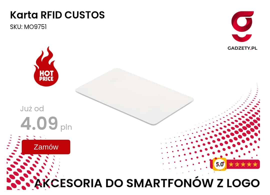 Karta RFID CUSTOS Podkładka RFID na smartfony z logo, personalizacja dla firm i gadżetów reklamowych.