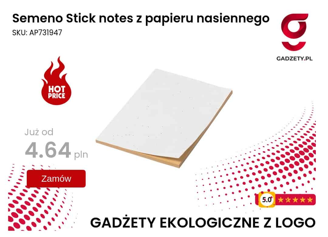 Semeno Stick notes z papieru nasiennego Nota samoprzylepna z ekologicznym logo, idealna do organizacji i przypomnień.