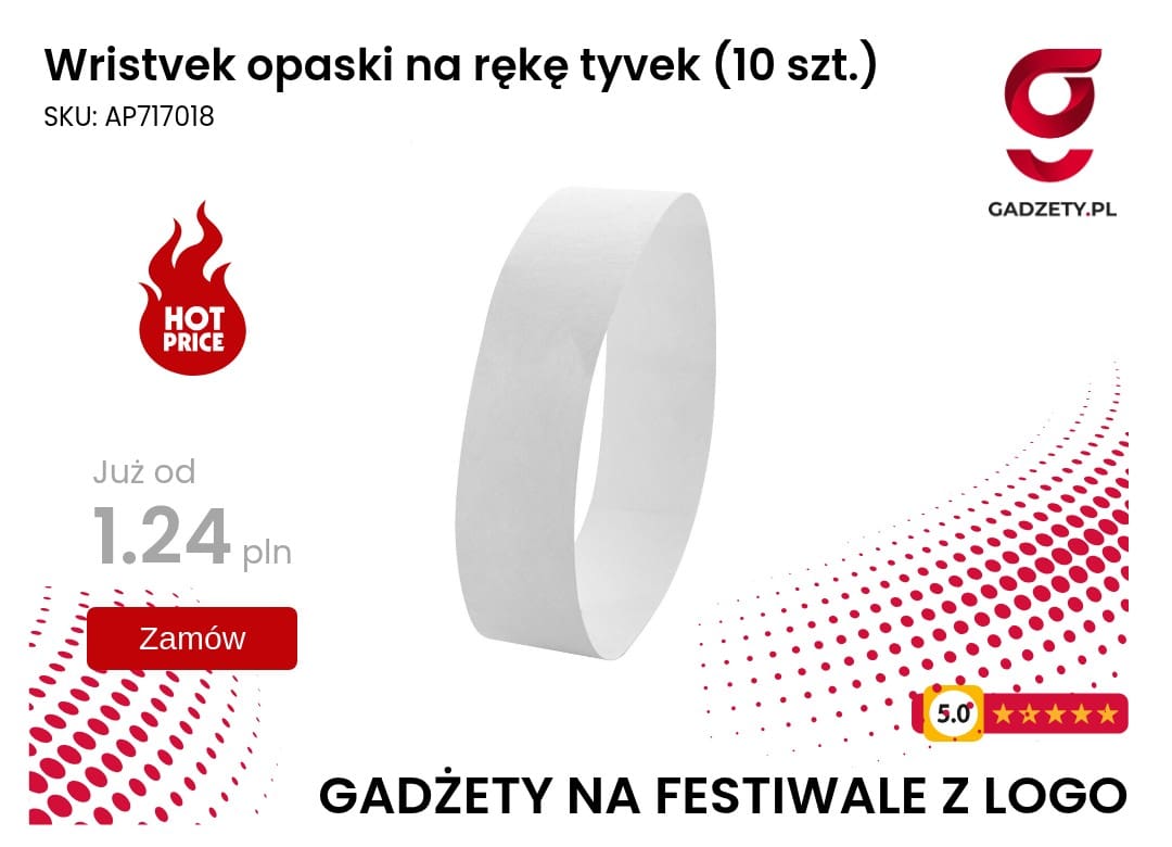 Wristvek opaski na rękę tyvek (10 szt.) Opaski Wristvek na rękę z materiału Tyvek, zestaw 10 sztuk