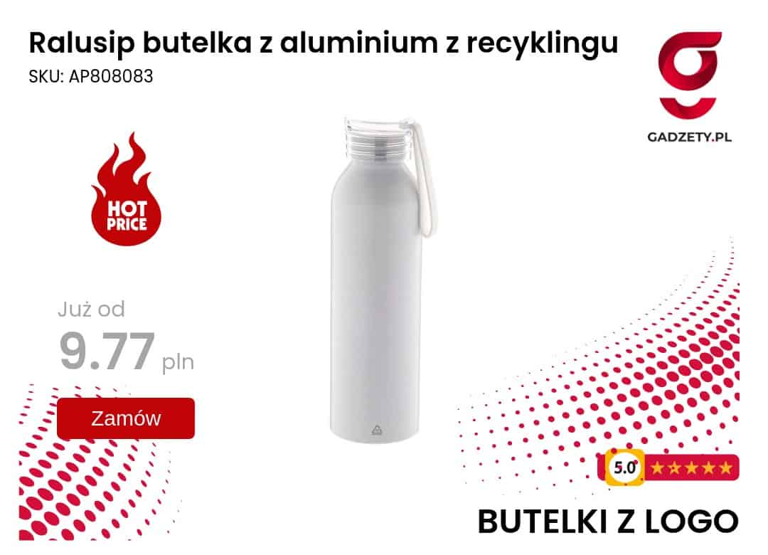 Ralusip butelka z aluminium z recyklingu Butelka aluminiowa z recyklingu z logo, ekologiczny gadżet promocyjny.