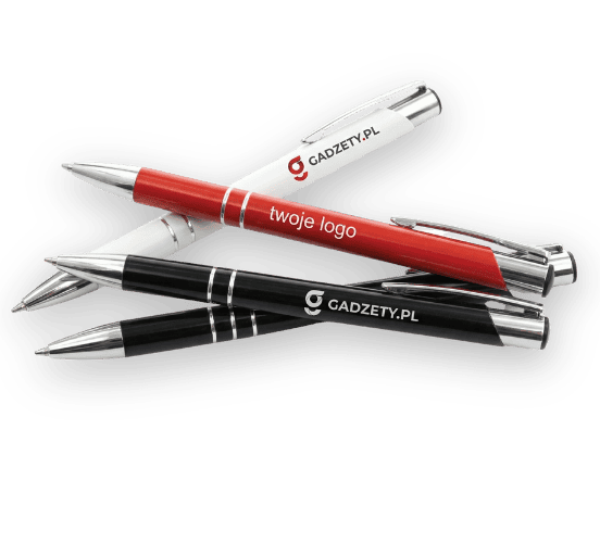 Długopisy z personalizowanym nadrukiem logo i tekstem, idealne do promocji i prezentów firmowych.