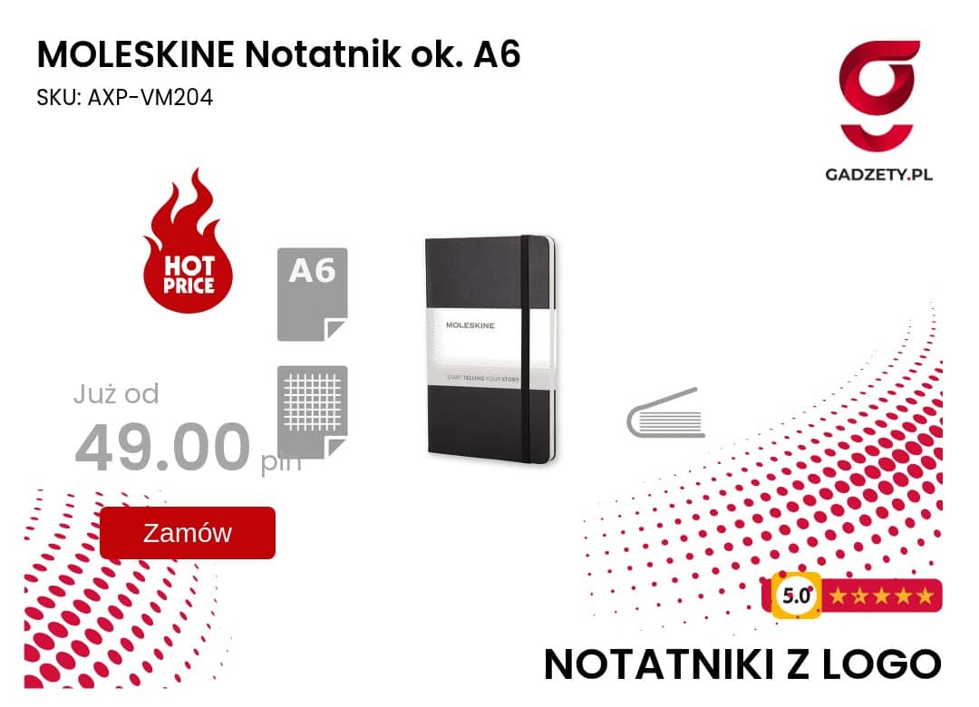 MOLESKINE Notatnik ok. A6 Elegancki czarny notatnik Moleskine z logo, idealny do notatek i organizacji.
