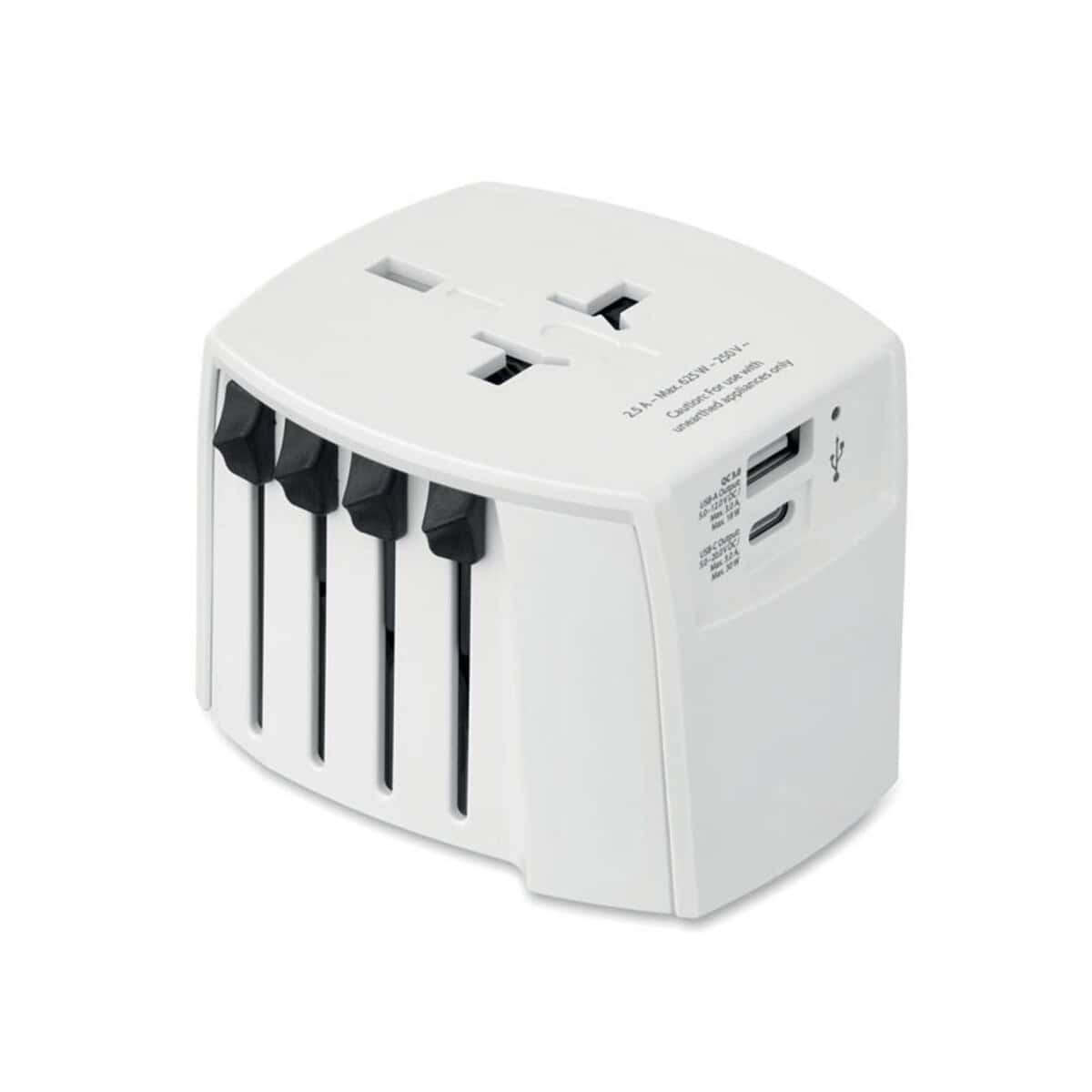 Przenośna ładowarka z gniazdkiem i portami USB do ładowania urządzeń.