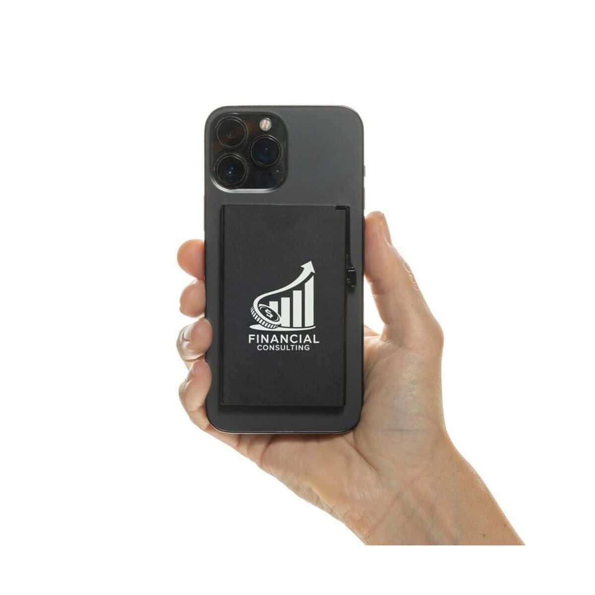 Gadżet z logo finansowe Akcesorium z logo finansowym na telefonie.