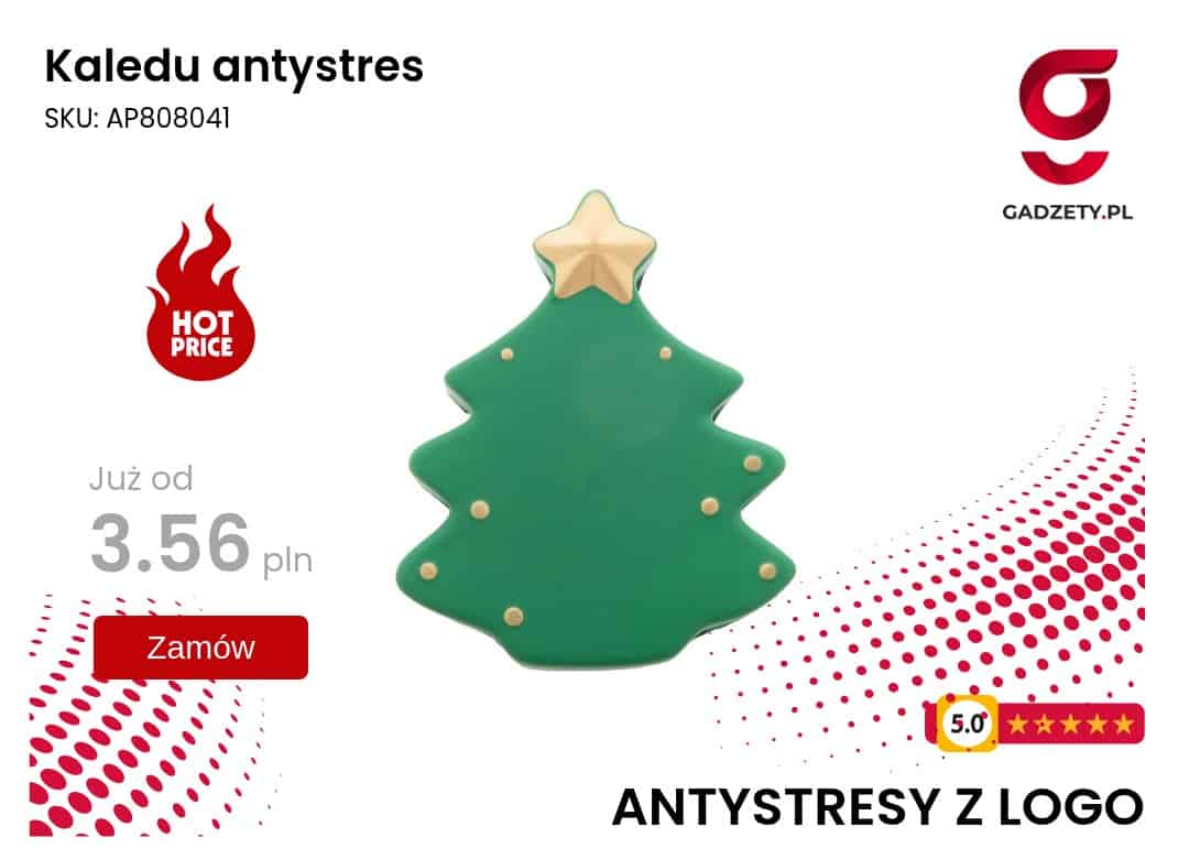 Kaledu antystres Choinkowa ozdoba z logo firmy, idealna na święta.