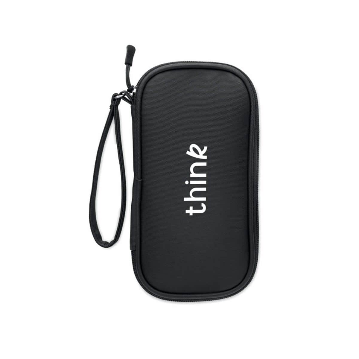 Gadżet na telefon z napisem think Czarny pokrowiec na telefon z napisem