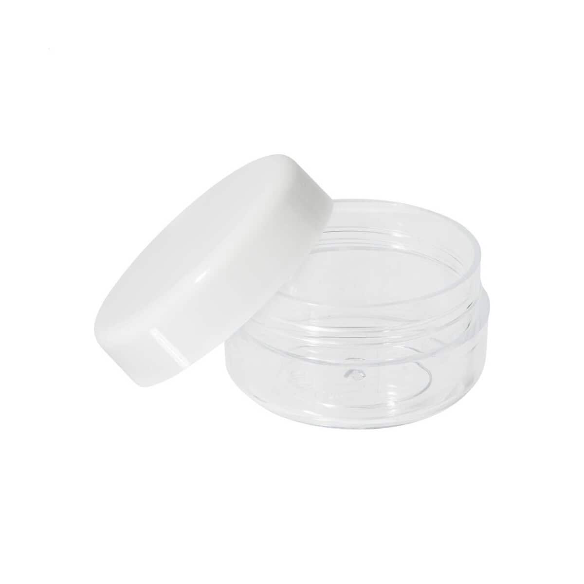 Pojemnik na kosmetyki z białą nakrętką Pojemnik na kosmetyki, słoiczek z białą nakrętką, idealny do przechowywania kremów i balsamów.