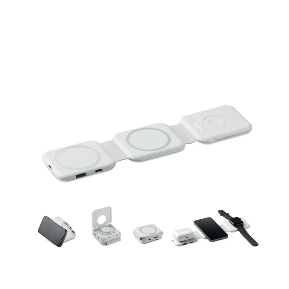 Przenośna ładowarka bezprzewodowa z dodatkami do smartfonów i gadżetów. Idealna do ładowania na co d.