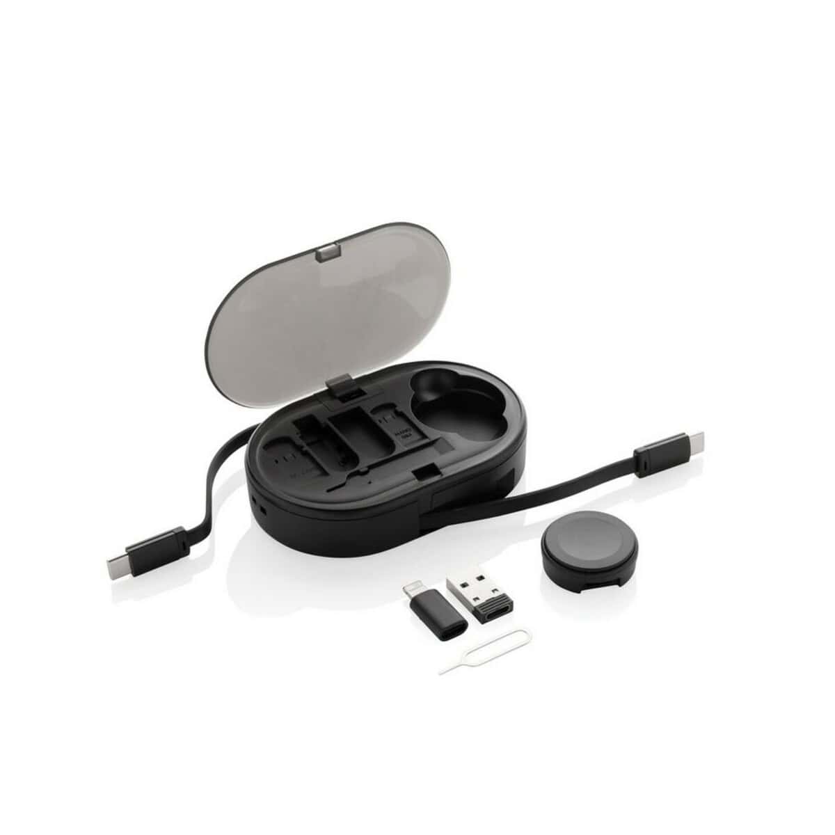 Gadżety elektroniczne do słuchawek i smartfonów Akcesoria do słuchawek i telefonów w etui z etykietą.