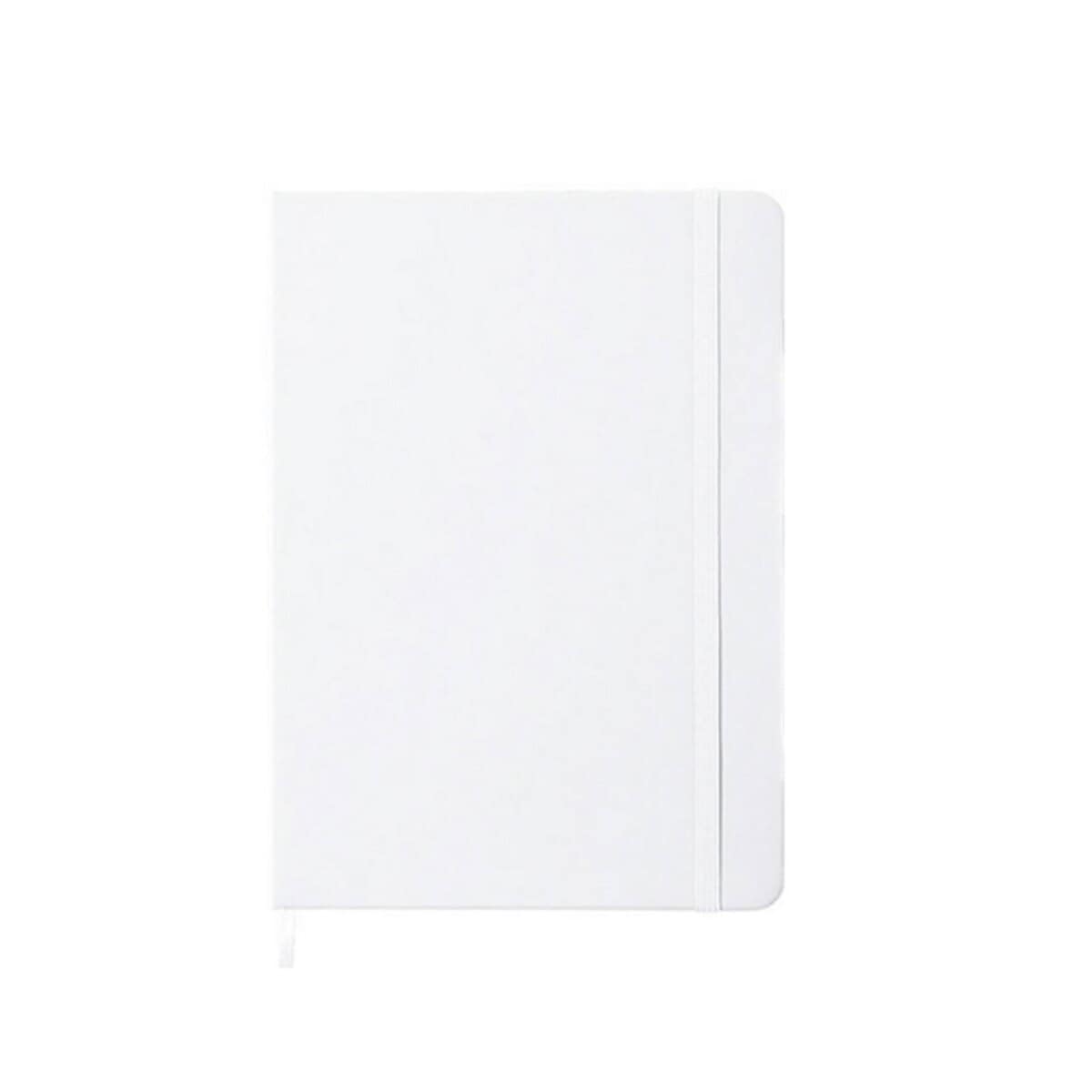 Notatnik biały z gumką i zakładką Biały notatnik z gumką i zakładką do personalizacji.