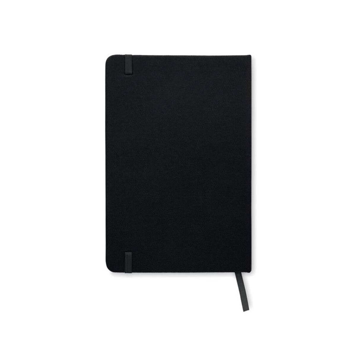 Notatnik czarny z gumową okładką i zakładką do notowania. Notatnik czarny z gumową okładką i zakładką, idealny do biura i codziennych notatek.