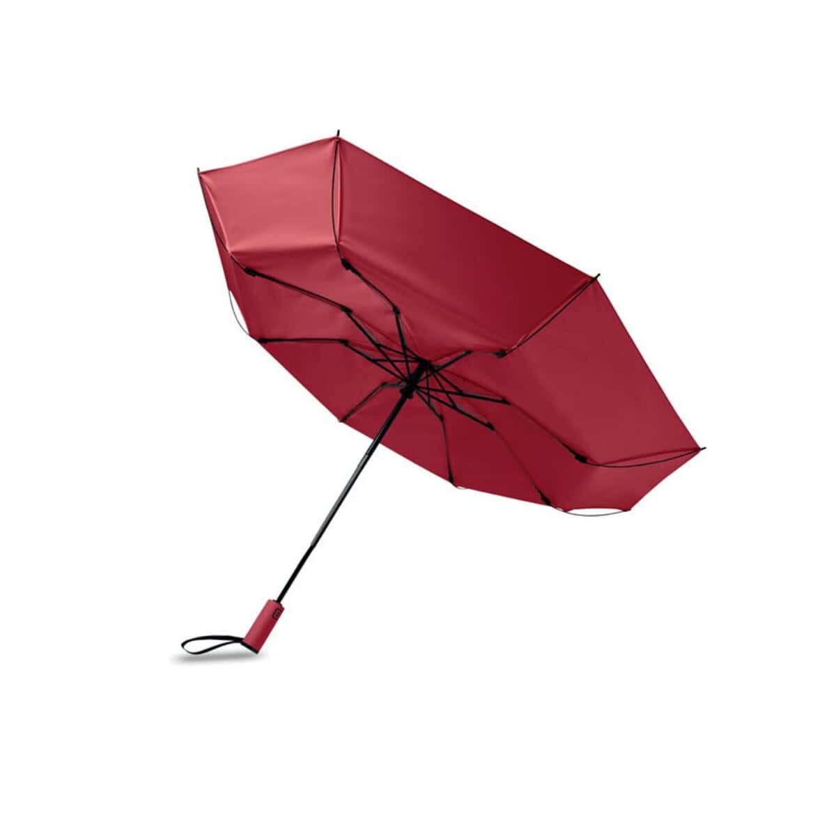 Czarny składany parasol z czerwonym pokrowcem Składany parasol w kolorze czerwonym, idealny na deszczowe dni.