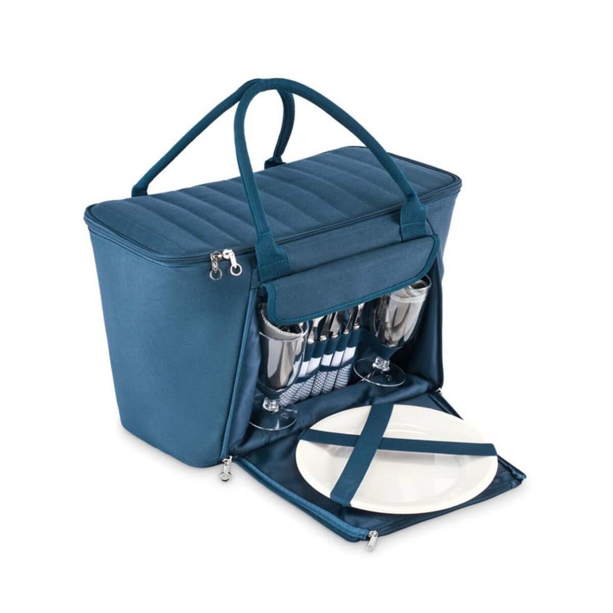 Przenośny zestaw do pikniku z termosem, talerzami i sztućcami, idealny na wycieczki i spotkania na ś.