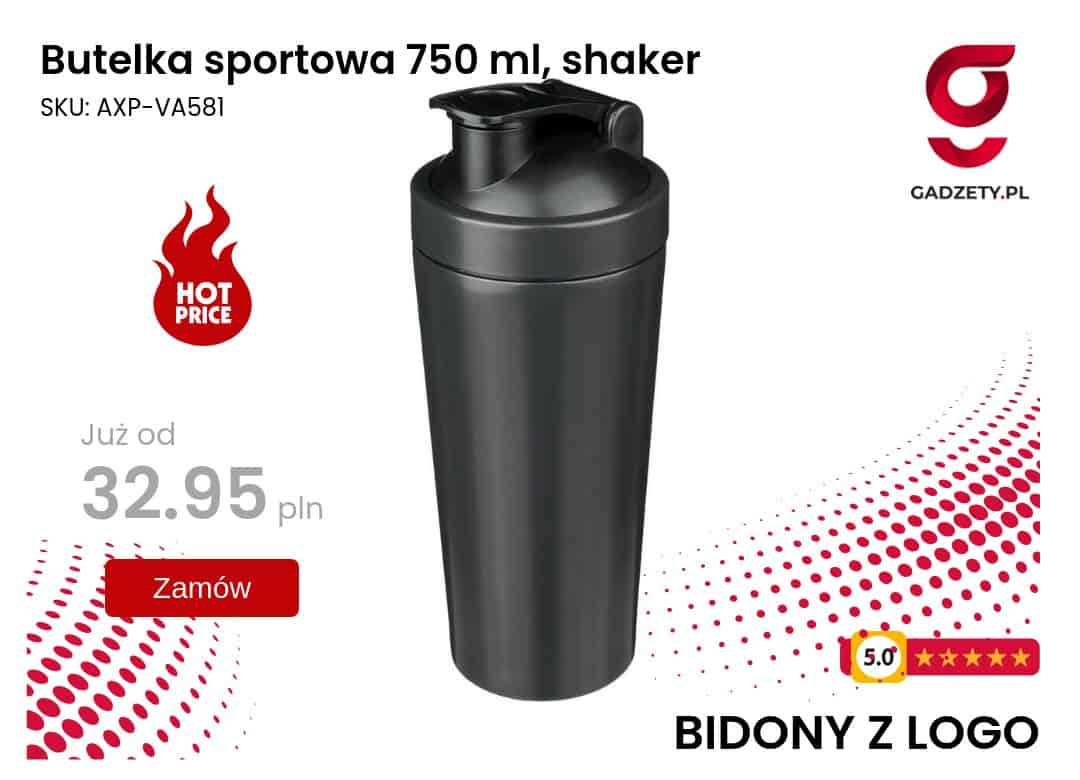 Butelka sportowa 750 ml, shaker Butelka sportowa 750 ml z logo - idealna na treningi i wycieczki.