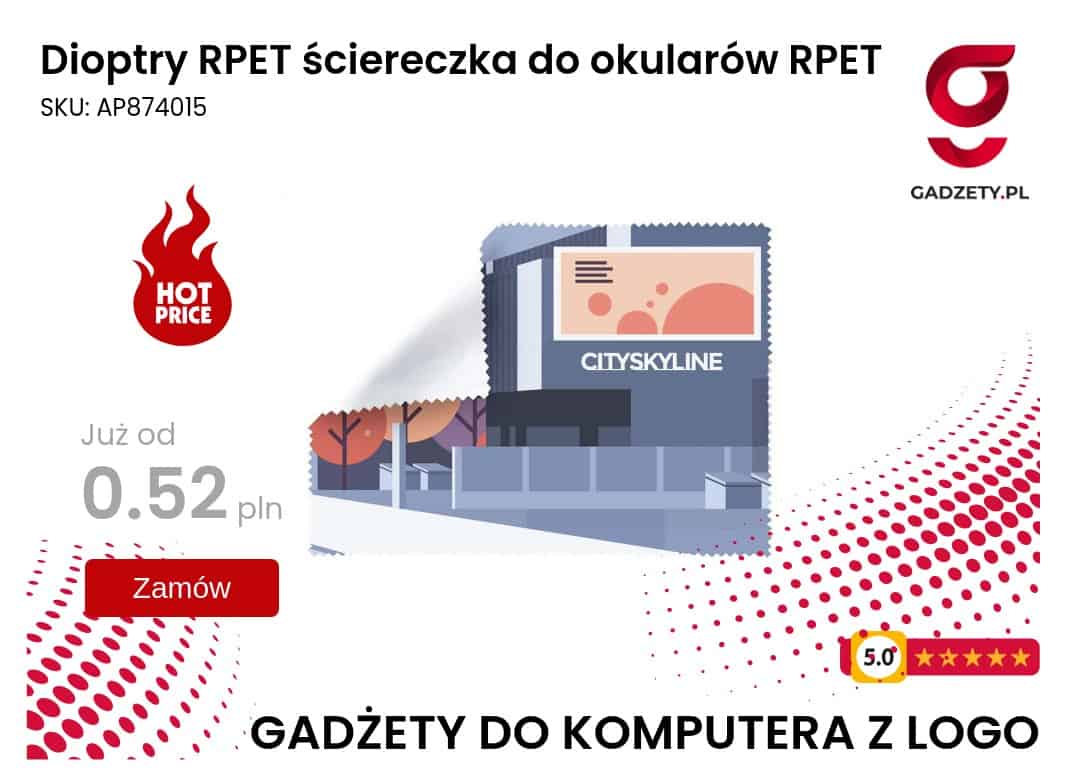 Dioptry RPET ściereczka do okularów RPET Gadżety do komputerów z logo na okularach RPET, personalizowane akcesoria reklamowe.
