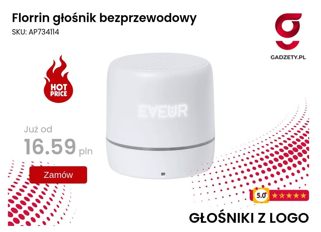 Florrin głośnik bezprzewodowy Bezprzewodowy głośnik z logo, kompaktowy i przenośny, idealny do promocji.