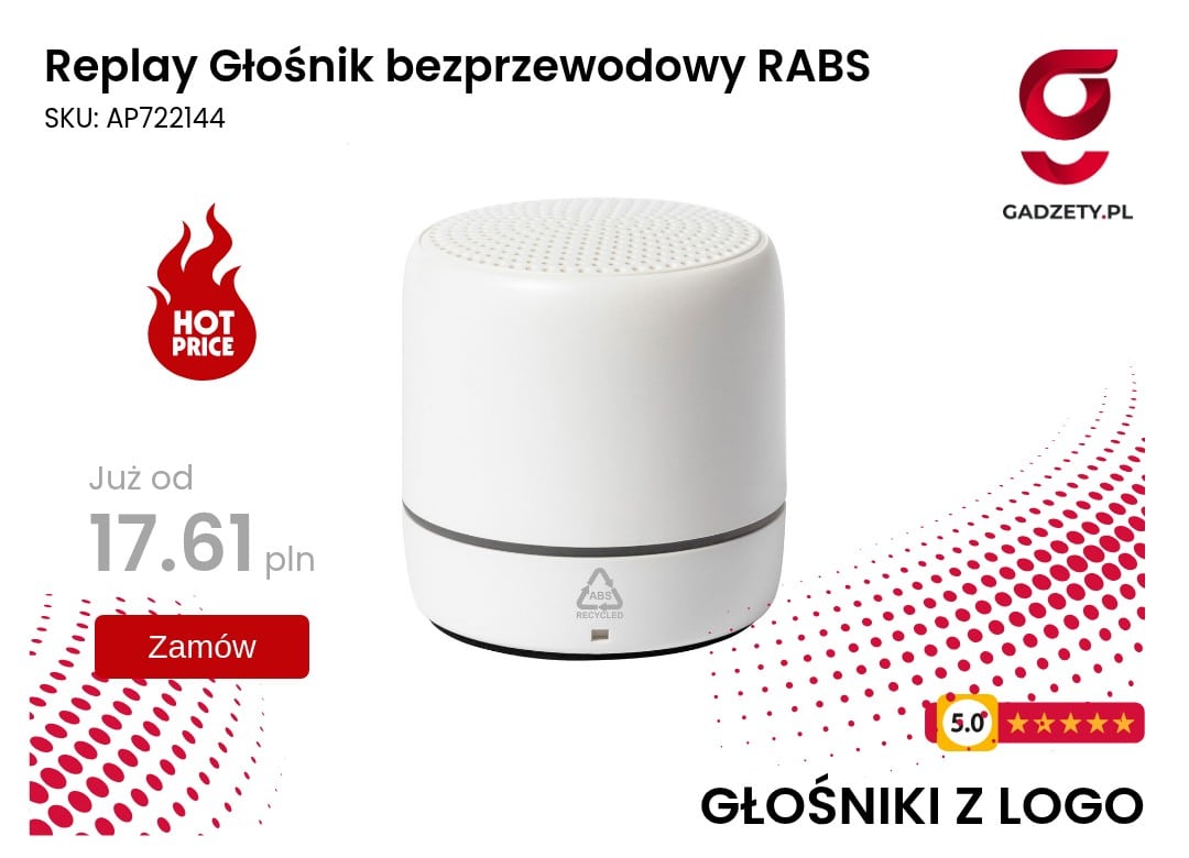 Replay Głośnik bezprzewodowy RABS Głośnik bezprzewodowy z logo, idealny na prezent i do użytku codziennego.