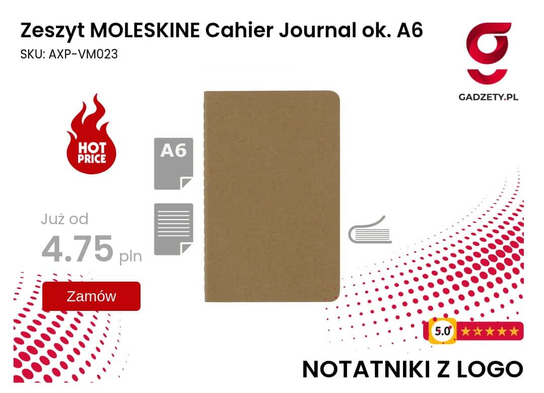 Zeszyt MOLESKINE Cahier Journal ok. A6 Zeszyt MOLESKINE Cahier Journal z logo, elegancki notes, idealny do notatek i planowania.