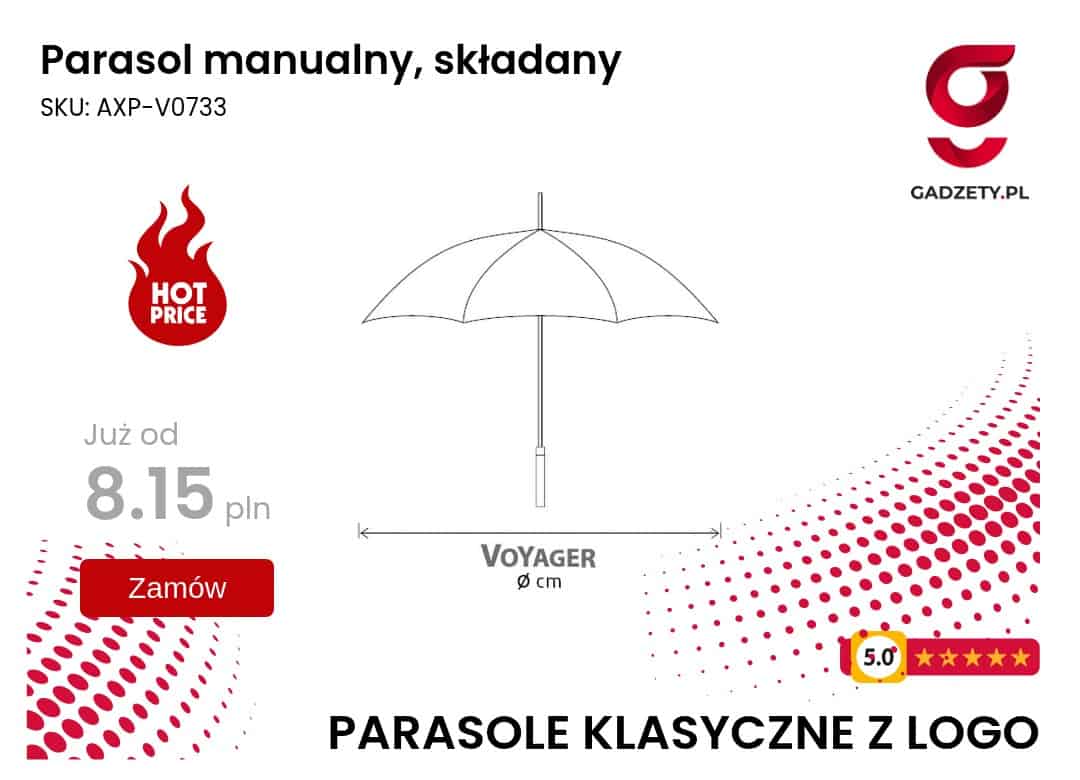 Parasol manualny, składany Parasole z logo na gadżety reklamowe.