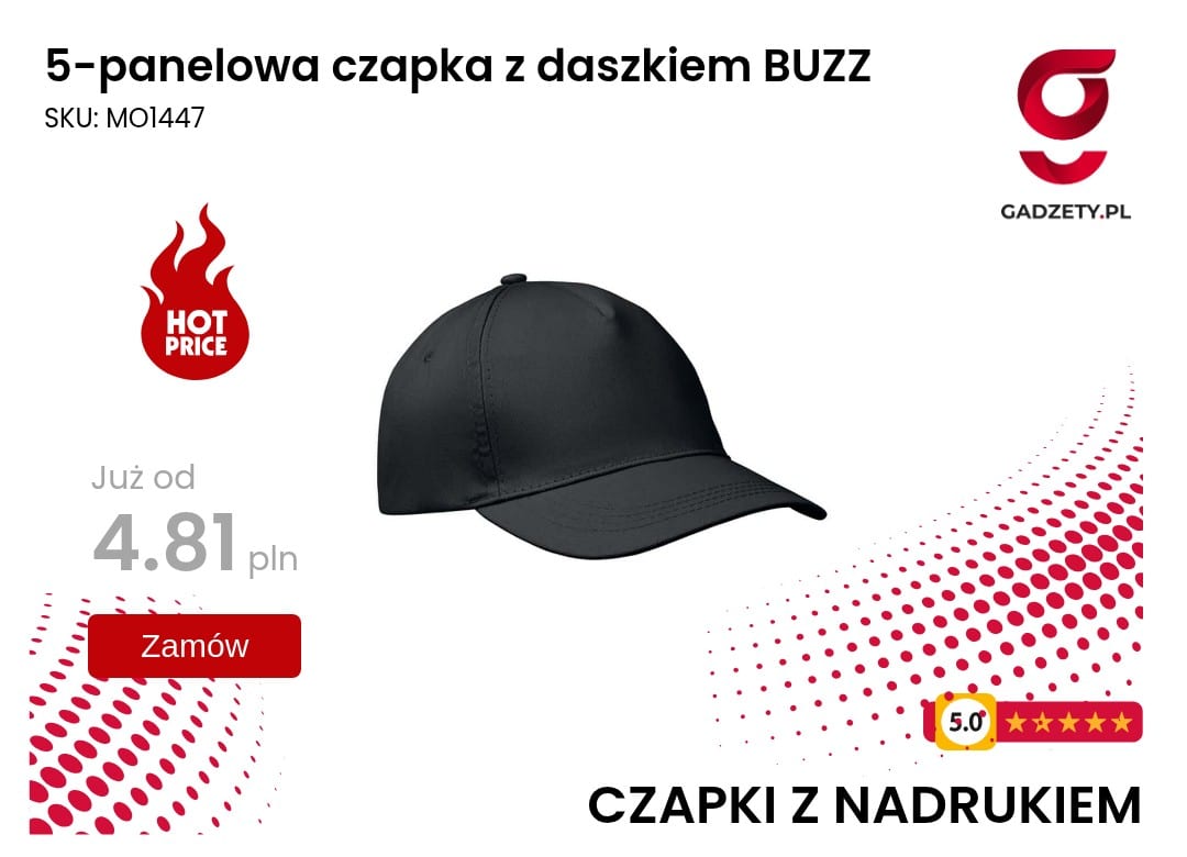 5-panelowa czapka z daszkiem BUZZ Czapka z daszkiem BUZZ z nadrukiem, idealna na promocje i gadżety firmowe. Wysoka jakość i atrakcyjn.