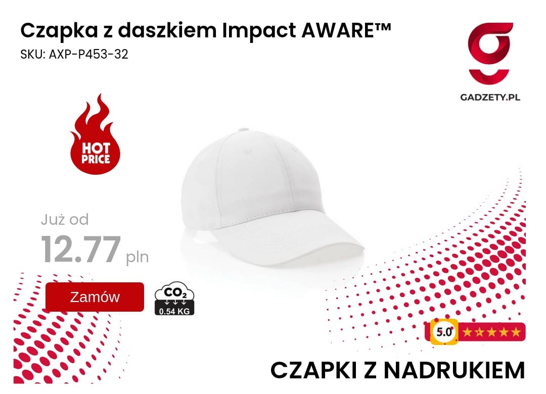 Czapka z daszkiem Impact AWARE™ Czapka z daszkiem Impact AWARE z nadrukiem, idealna na promocję i wydarzenia. Wysoka jakość i komfor.