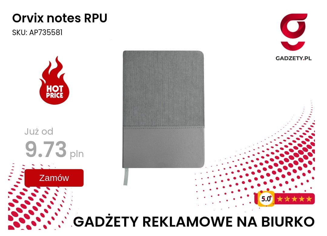 Orvix notes RPU Przenośny notes na biurko z funkcją gadżetu reklamowego. Idealny do notatek i promocji firmy.