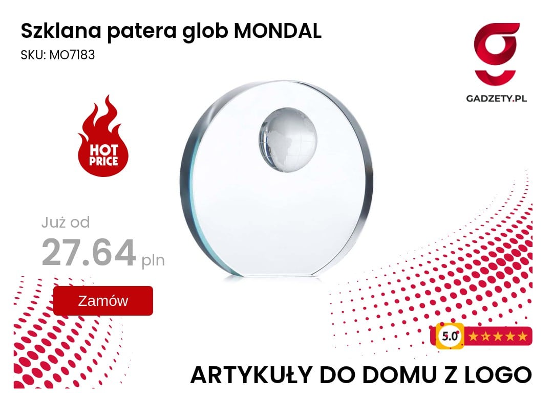 Szklana patera glob MONDAL Szklana podstawa globy do prezentacji logo, elegancki dodatek do biura.