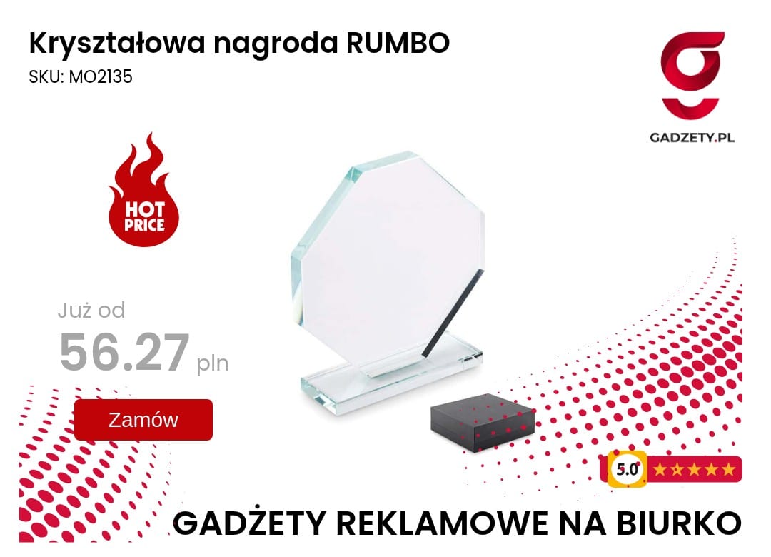 Kryształowa nagroda RUMBO Akcesoria biurowe i gadżety promocyjne na biurko.
