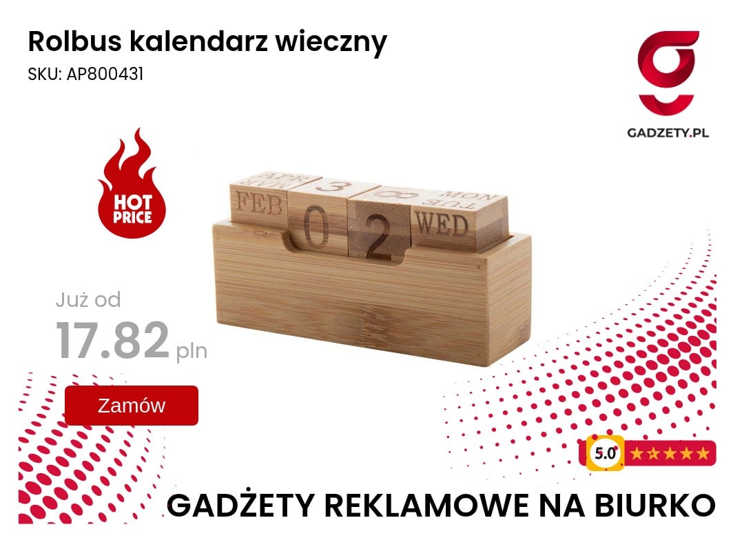 Rolbus kalendarz wieczny Akcesoria biurowe z personalizowanym kalendarzem drewnianym.
