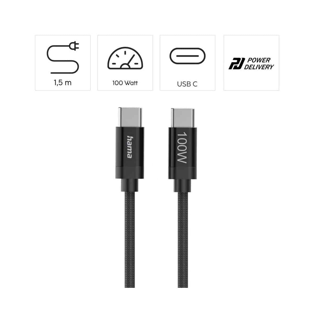 Kable usb z logo – kabel do ładowania hama 100w VH018-03_IDE07 Kabel do ładowania Hama 100W VH018-03_IDE07