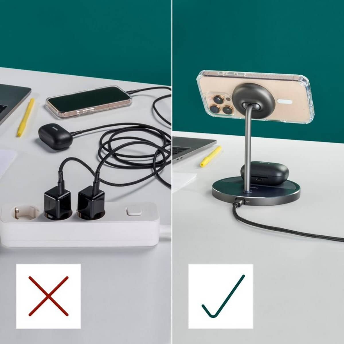 Ładowarki z logo – magnetyczna ładowarka bezprzewodowa 2 w 1 15w hama VH066-03_ATM010 Magnetyczna ładowarka bezprzewodowa 2 w 1 15W Hama VH066-03_ATM010